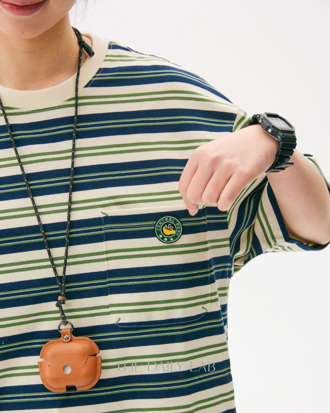 Teen Streetwear Striped Loose Fit Tee in Green/White