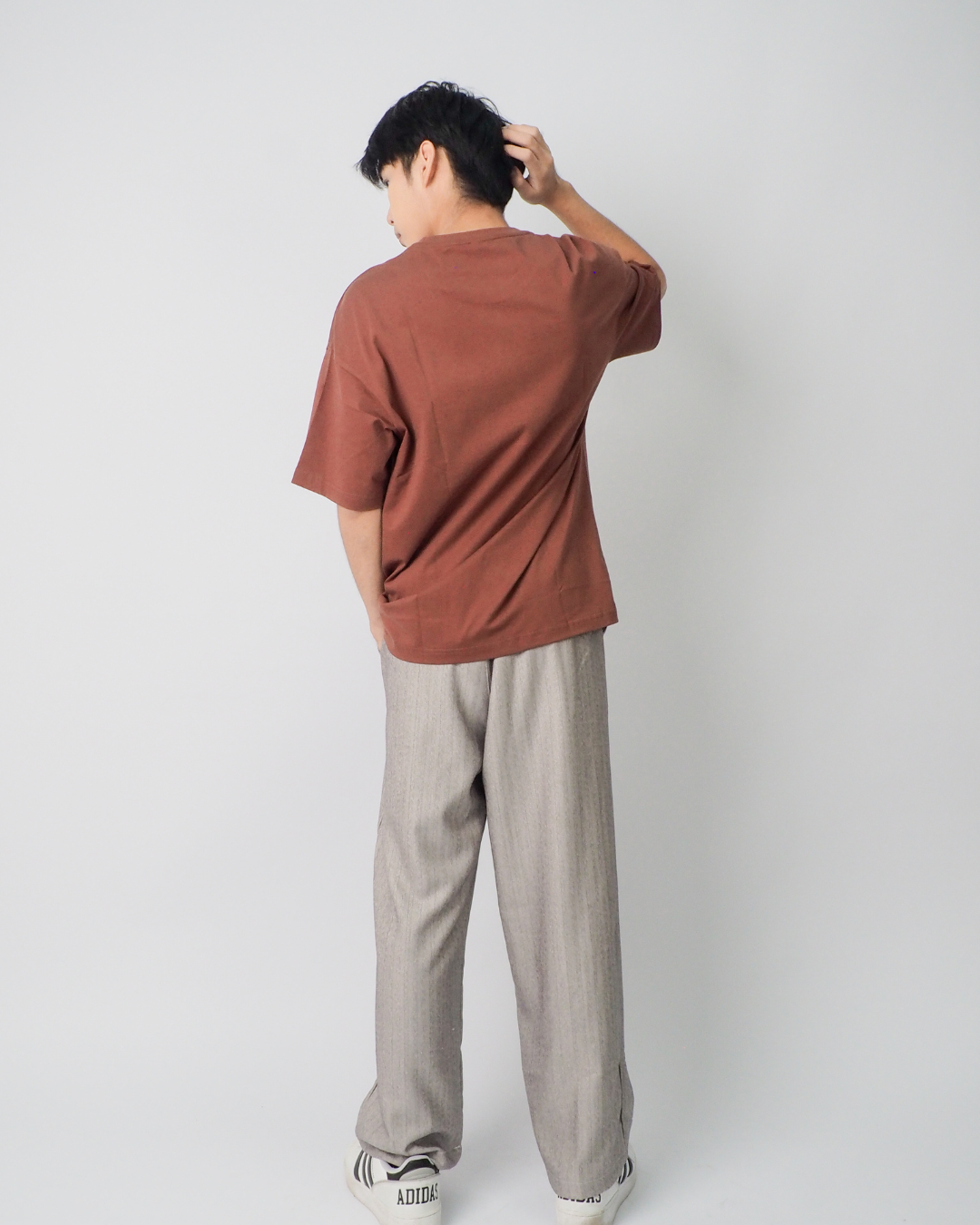 Double Waist Stripe Pants in Light Grey