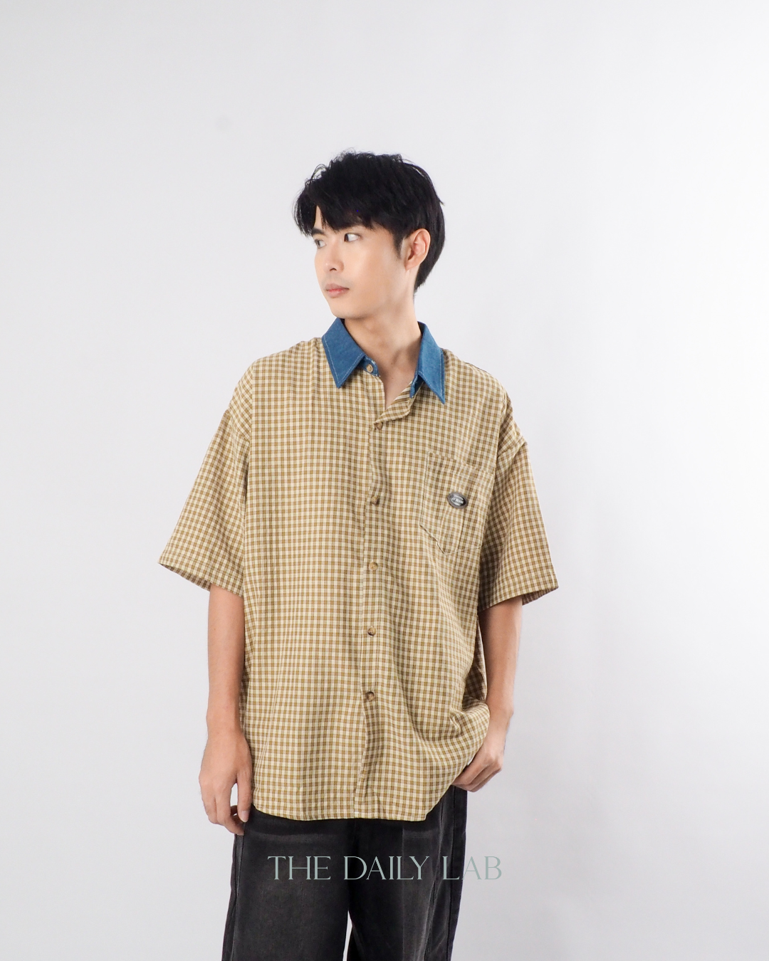 Japanese Vintage Plaid Denim Shirt in Yellow