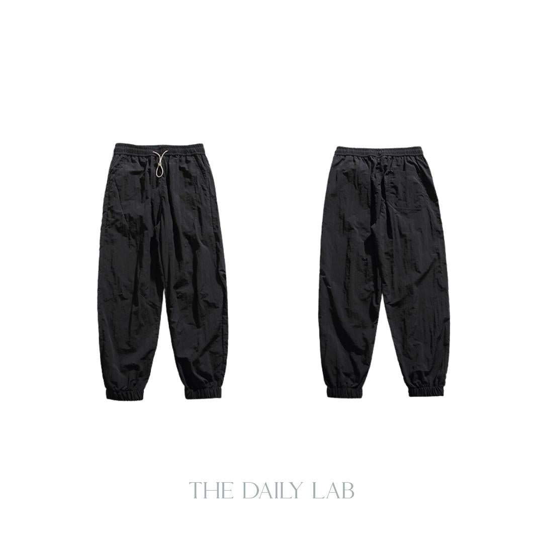 Tencel Drawstring Cargo Trousers in Black