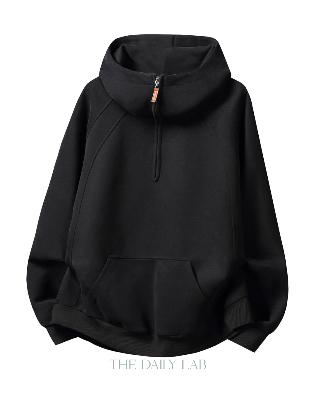 Plain Structure Half-Zip Hoodie in Black