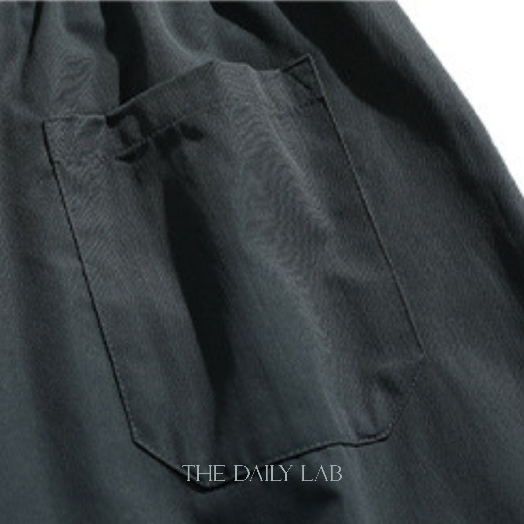LooseFit Drawstring Capri Pants in Black