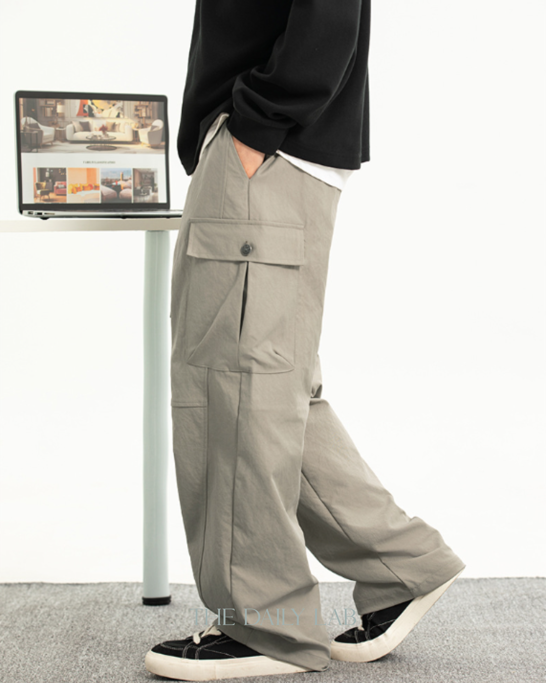 Loose Straight-Leg Cargo Pants in Beige Grey (In-Stock)