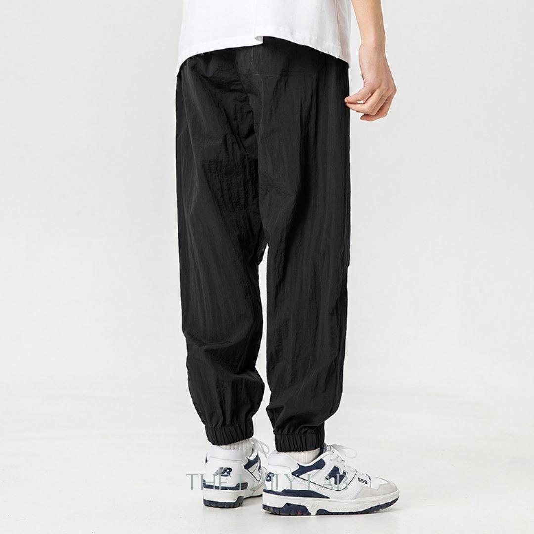 Tencel Drawstring Cargo Trousers in Black