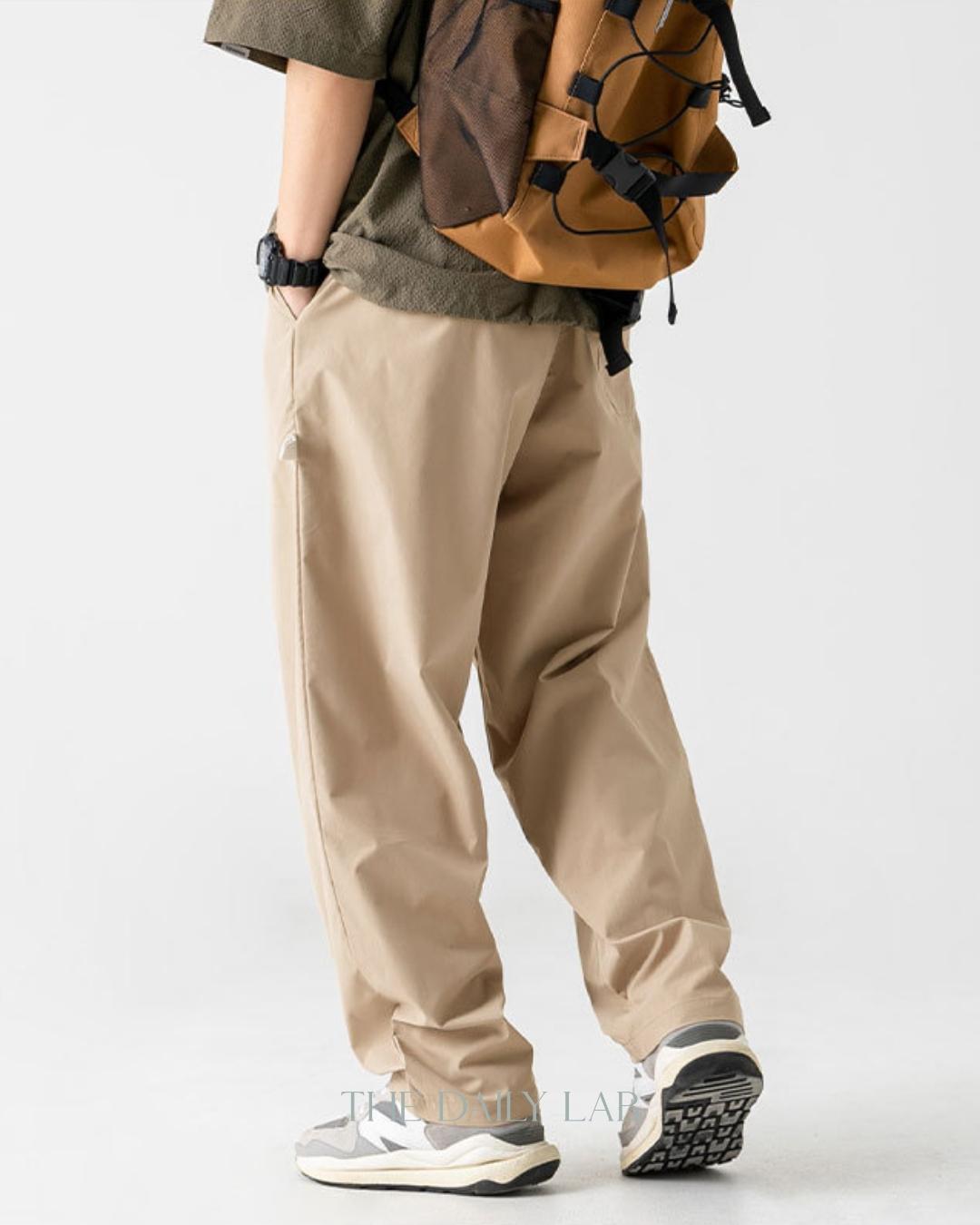 Side Zipper Pocket Utility Long Pants in Khaki