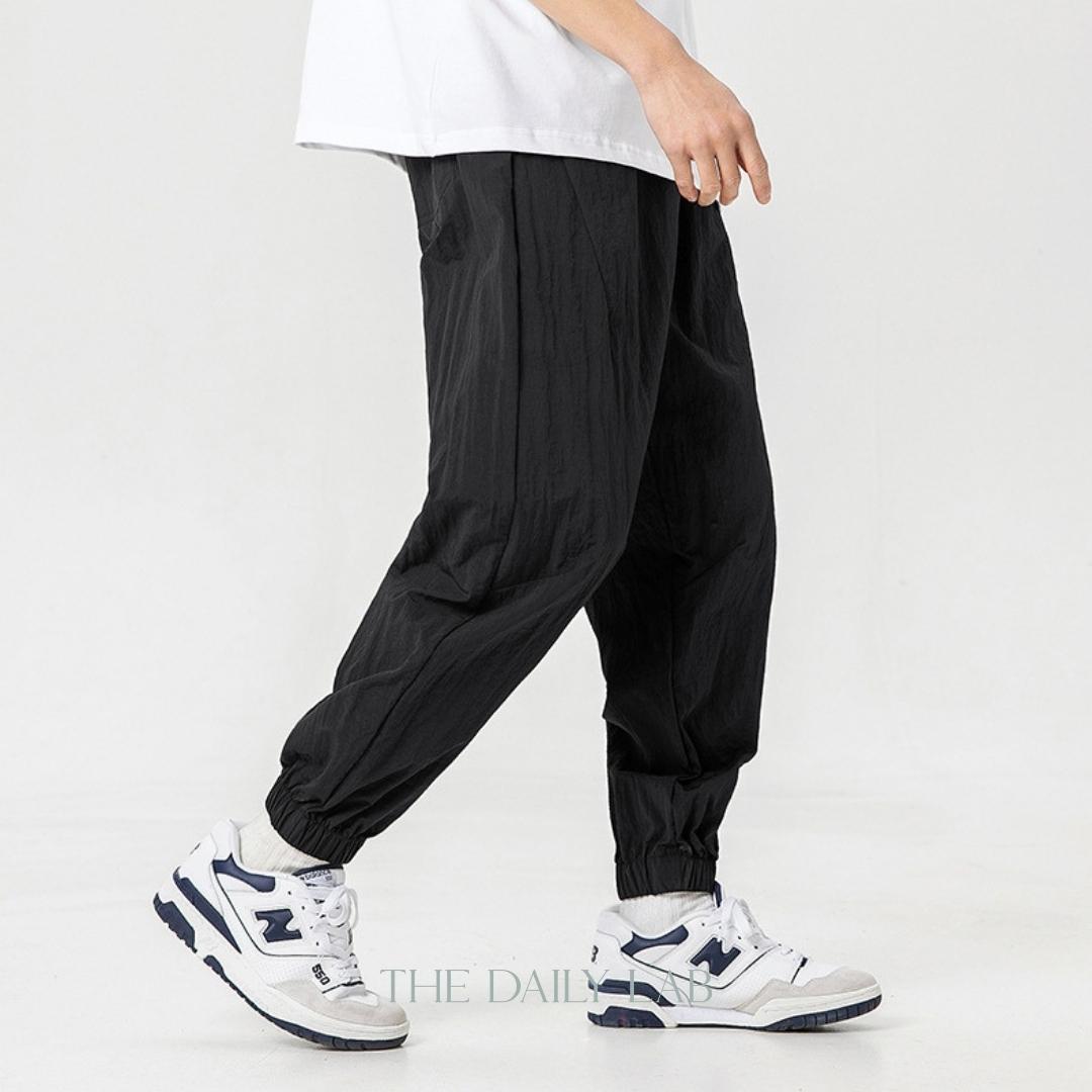 Tencel Drawstring Cargo Trousers in Black