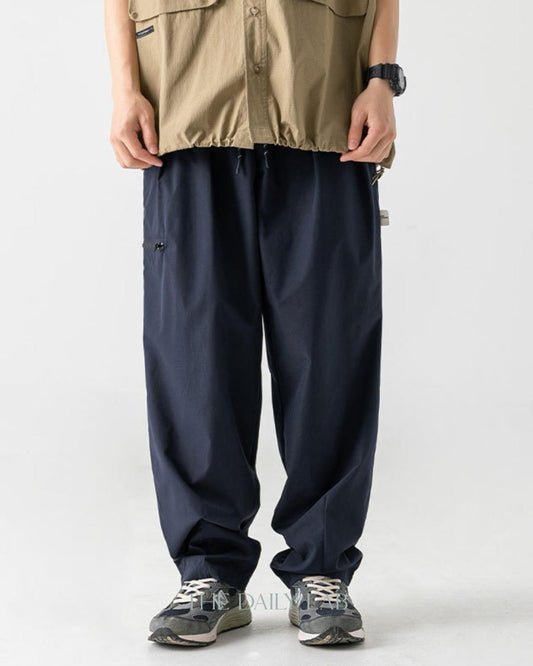 Side Zipper Pocket Utility Long Pants in Blue