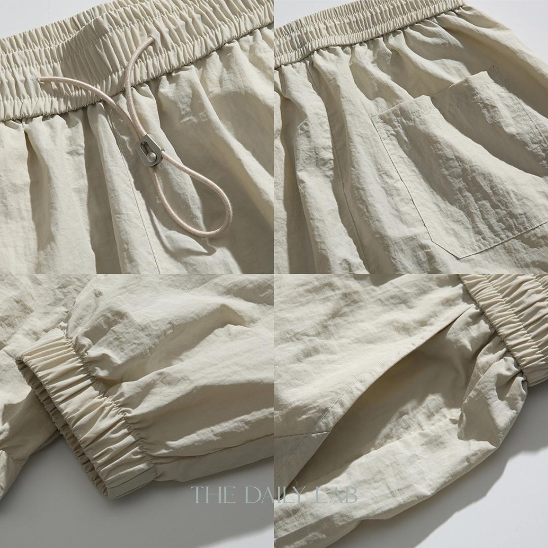 Tencel Drawstring Cargo Trousers in Beige