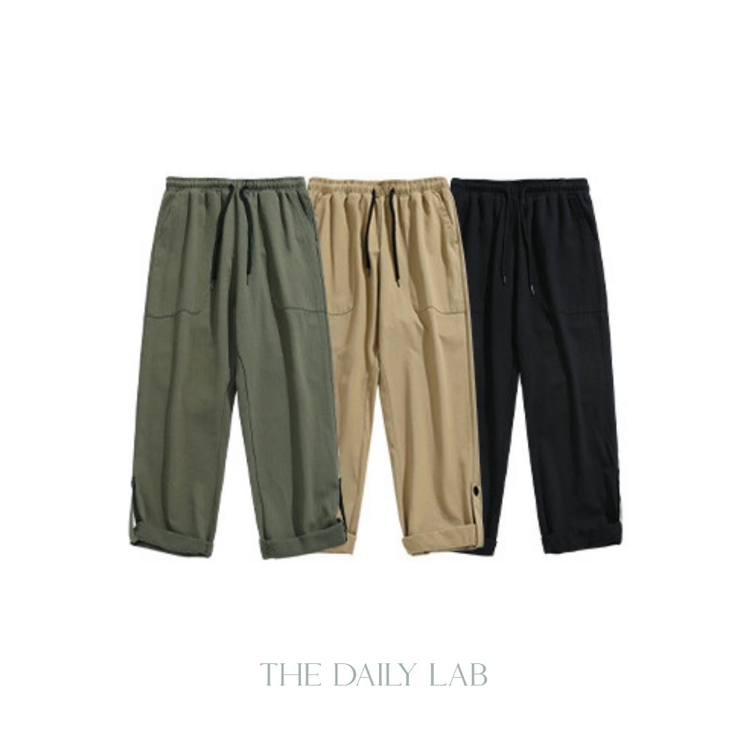 Twill Pocketed Straight Long Pants in Green