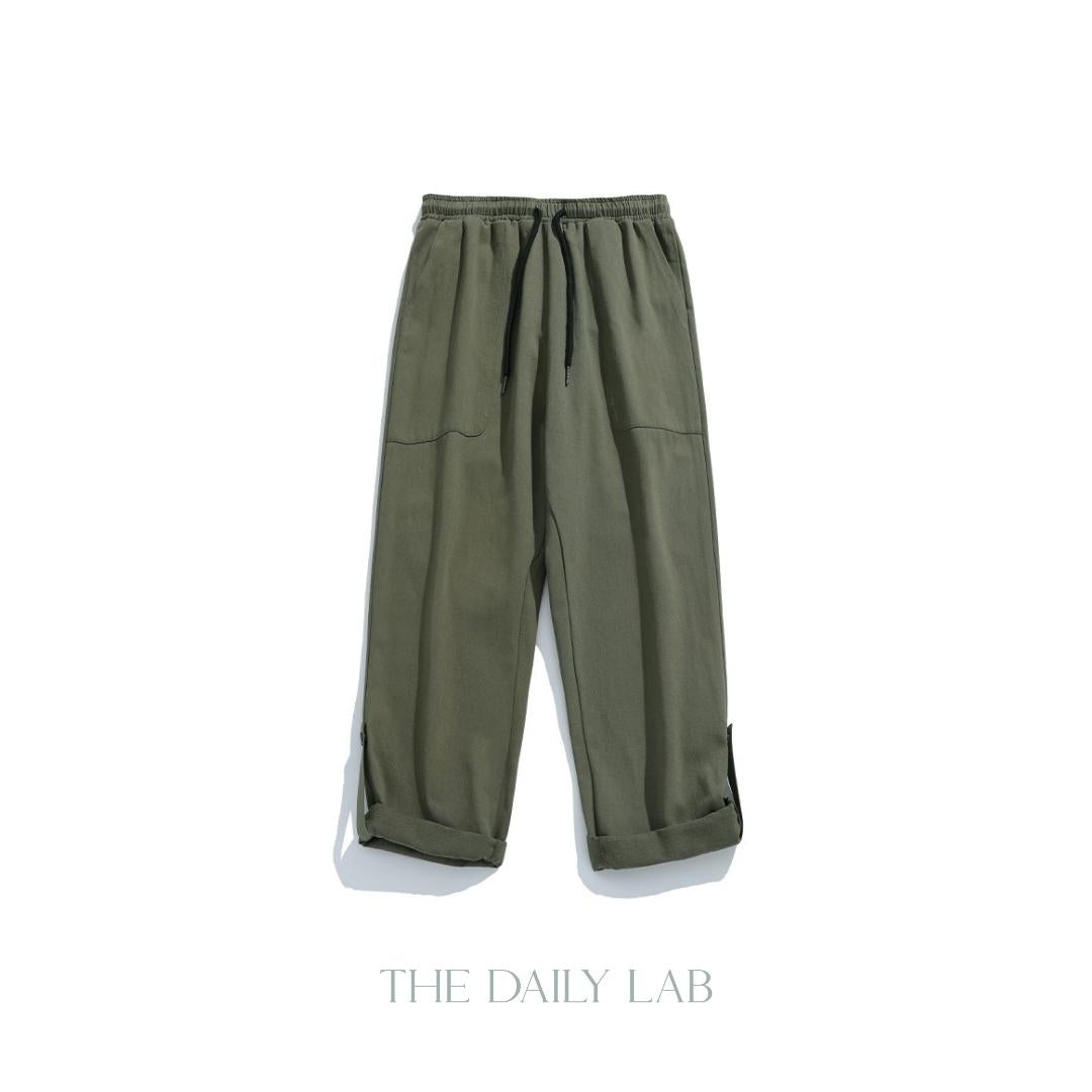 Twill Pocketed Straight Long Pants in Green