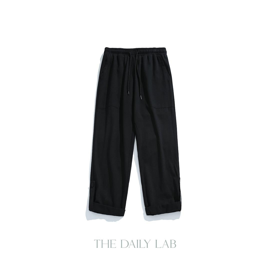 Twill Pocketed Straight Long Pants in Black