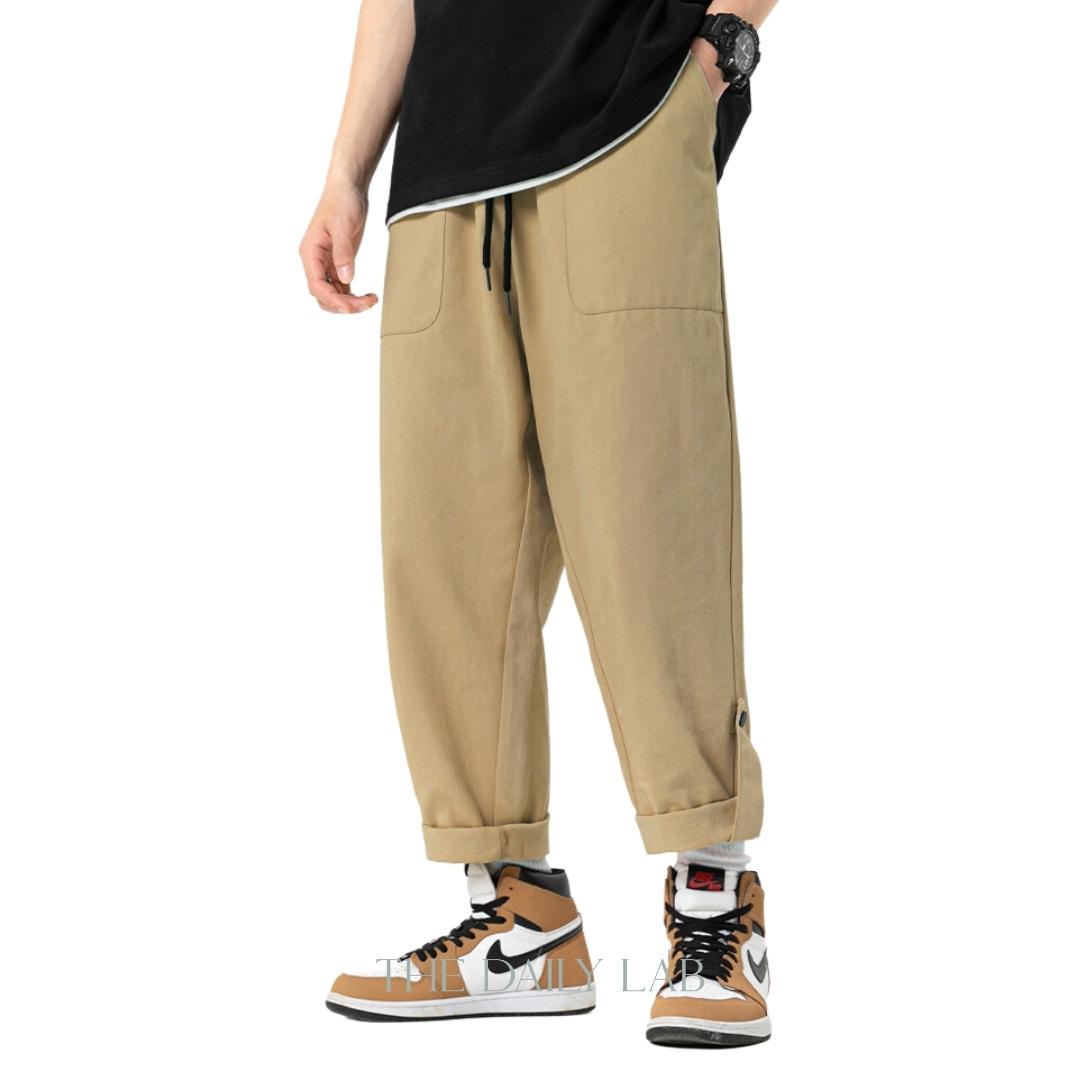 Twill Pocketed Straight Long Pants in Khaki