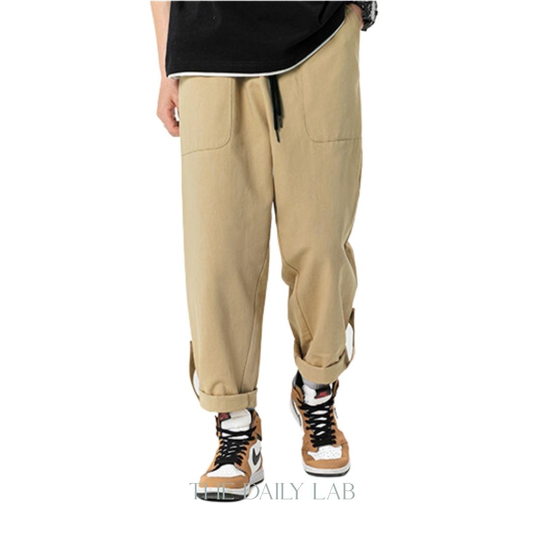 Twill Pocketed Straight Long Pants in Khaki