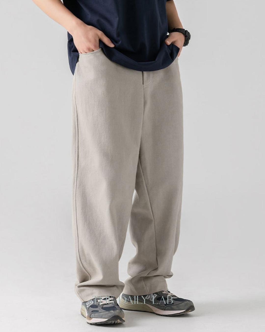 Vintage Cotton Straight Long Pants in Beige