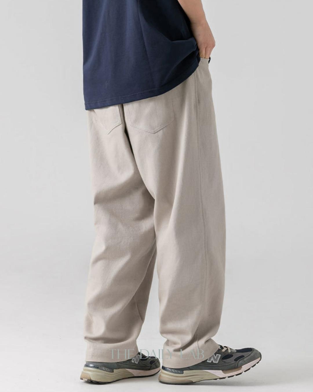 Vintage Cotton Straight Long Pants in Beige