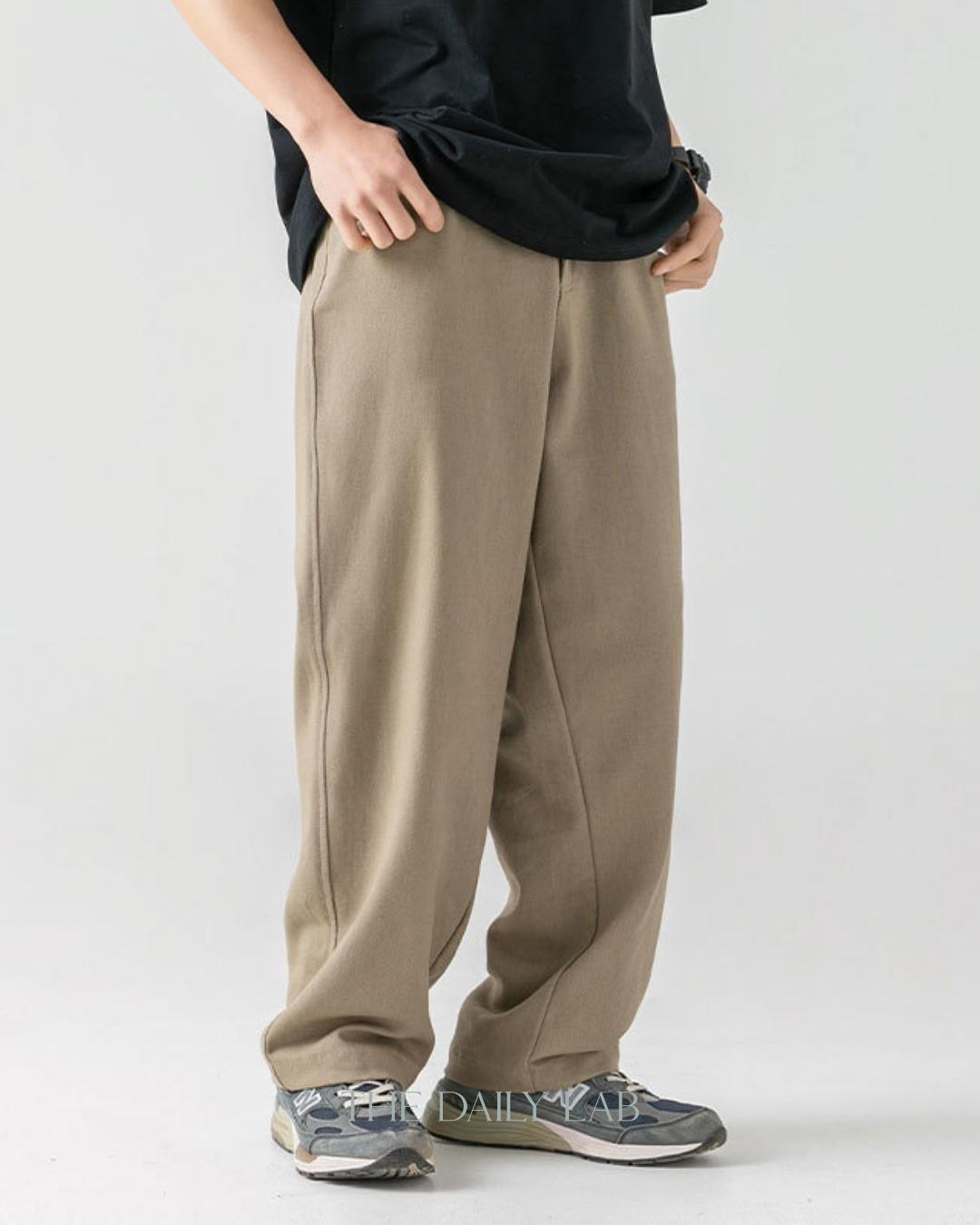 Vintage Cotton Straight Long Pants in Khaki