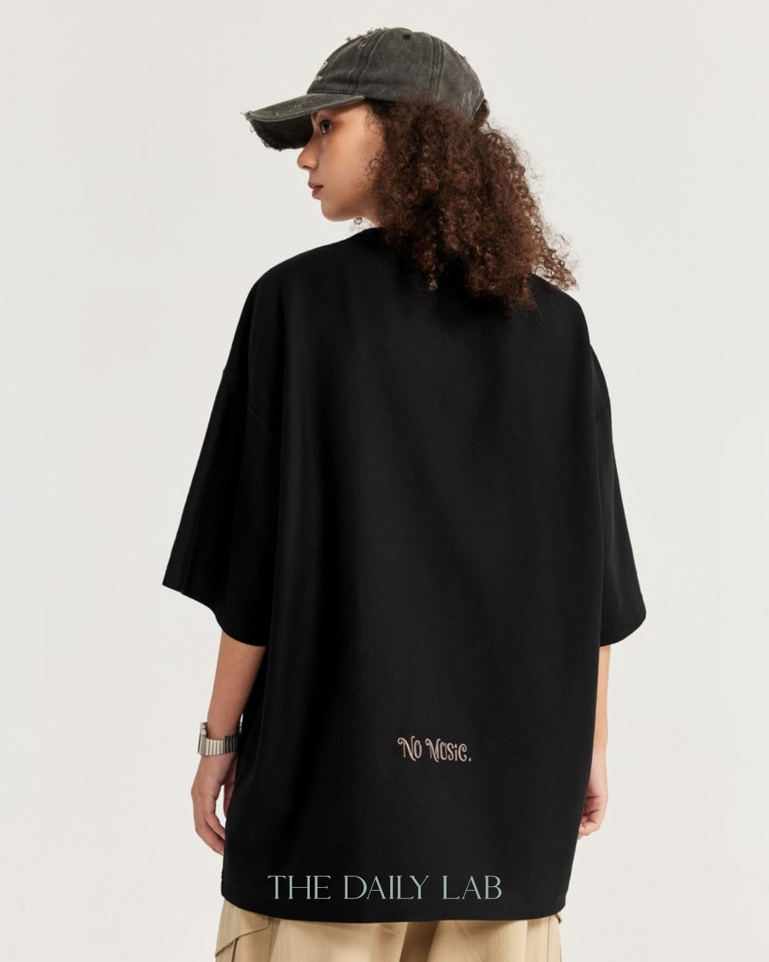 250G No Music Oversized Tee in Black