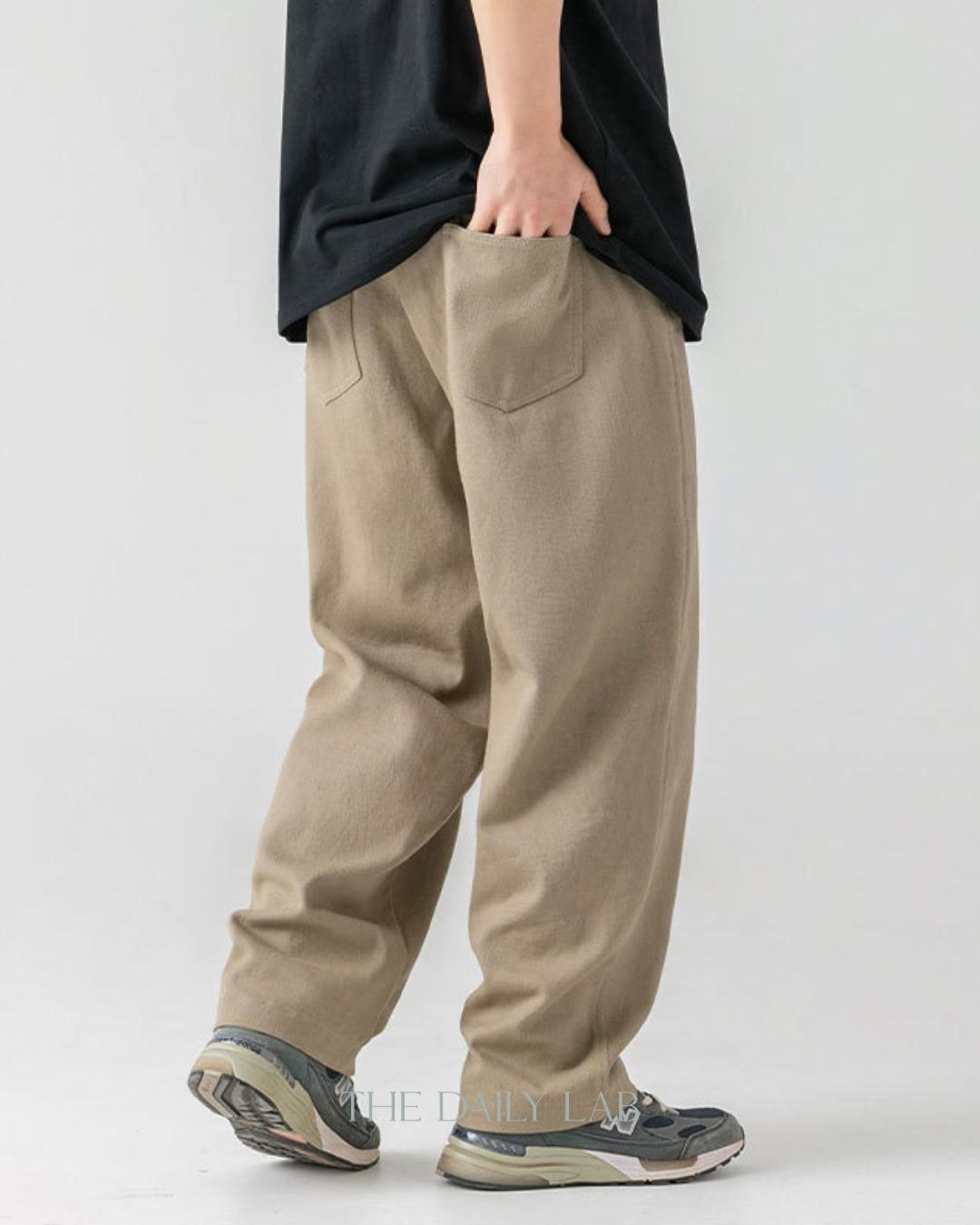 Vintage Cotton Straight Long Pants in Khaki