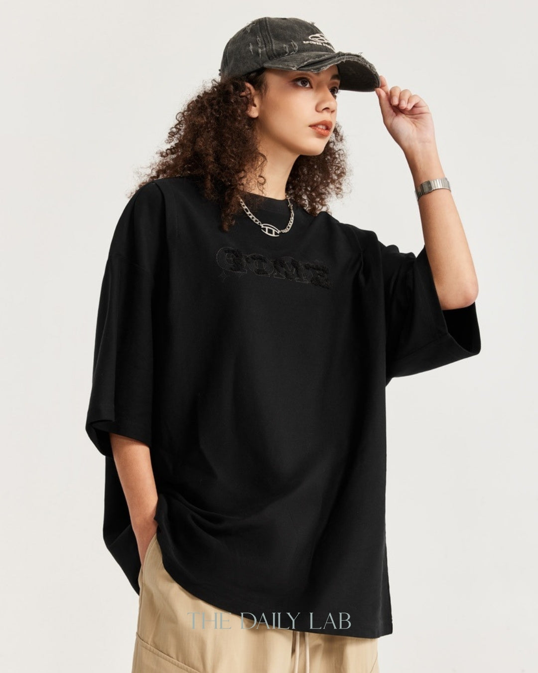 250G No Music Oversized Tee in Black