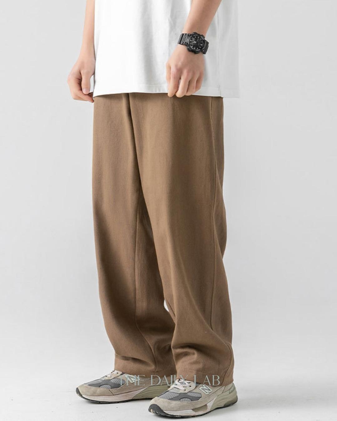 Vintage Cotton Straight Long Pants in Brown