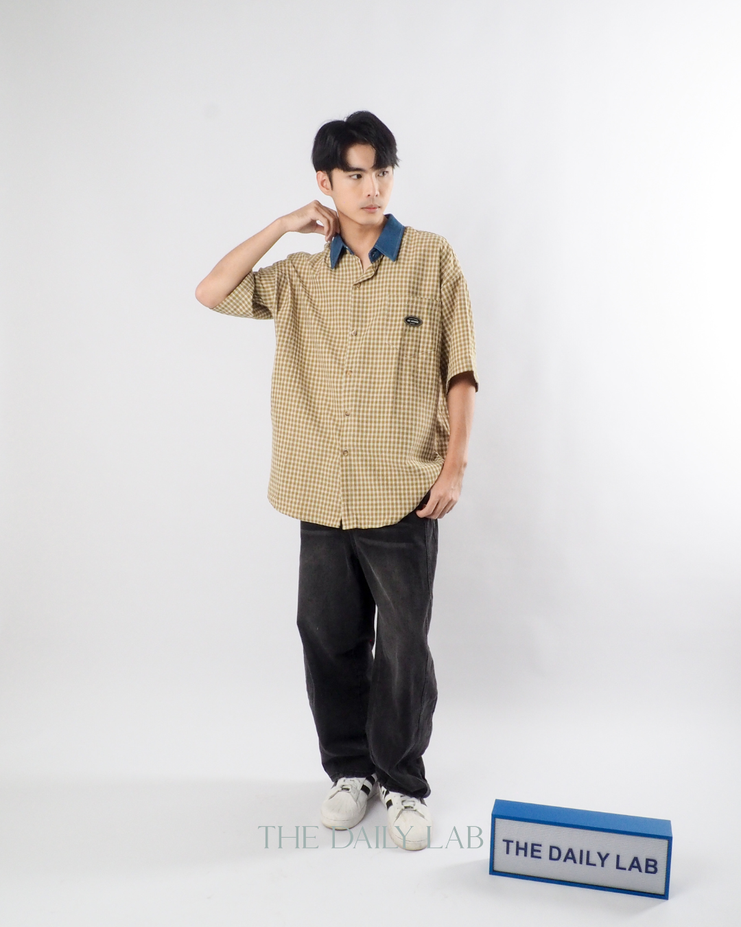 Japanese Vintage Plaid Denim Shirt in Yellow