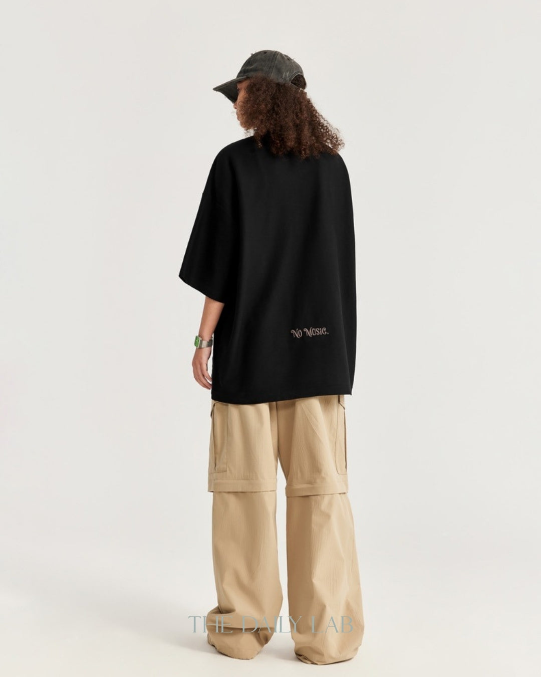 250G No Music Oversized Tee in Black