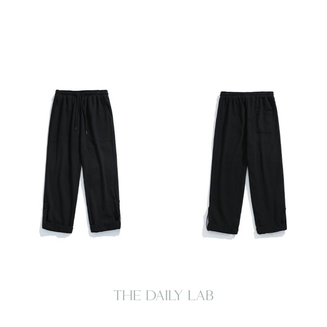 Twill Pocketed Straight Long Pants in Black
