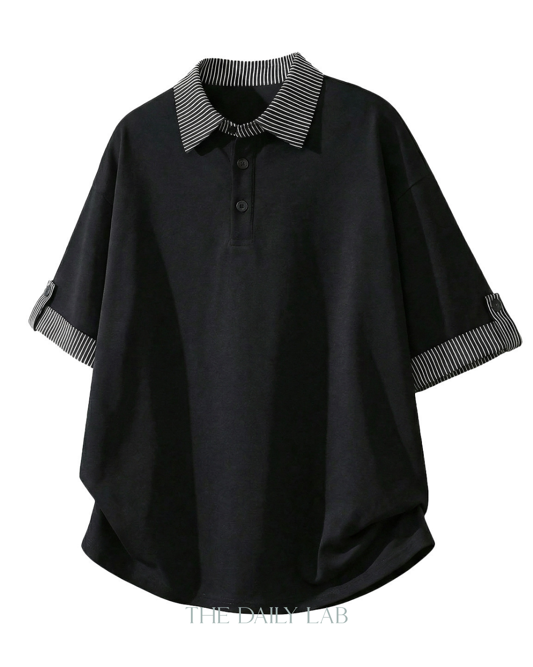 Layered Stripe Polo Tee in Black