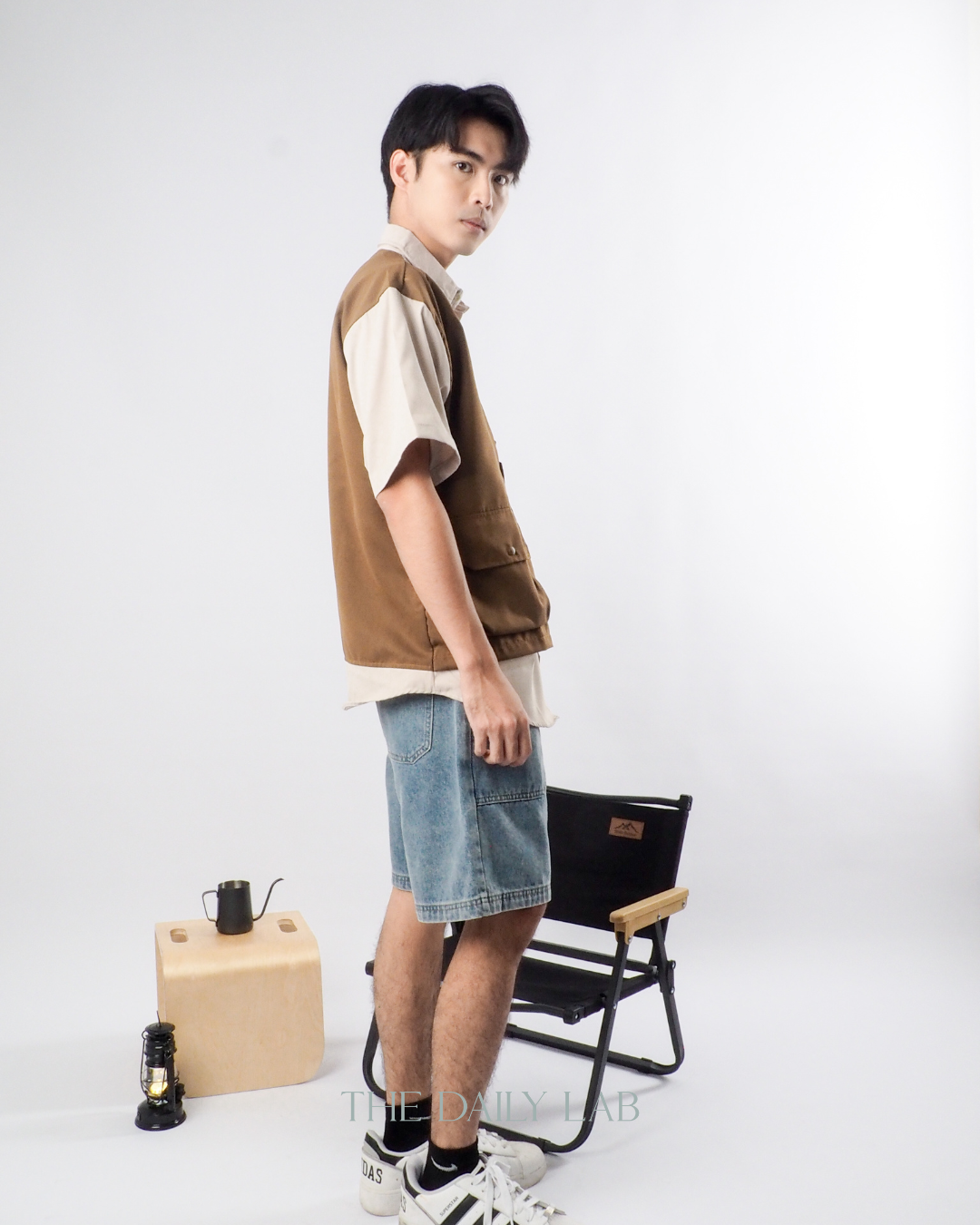 Japanese Techwear Layered Shirt in Khaki