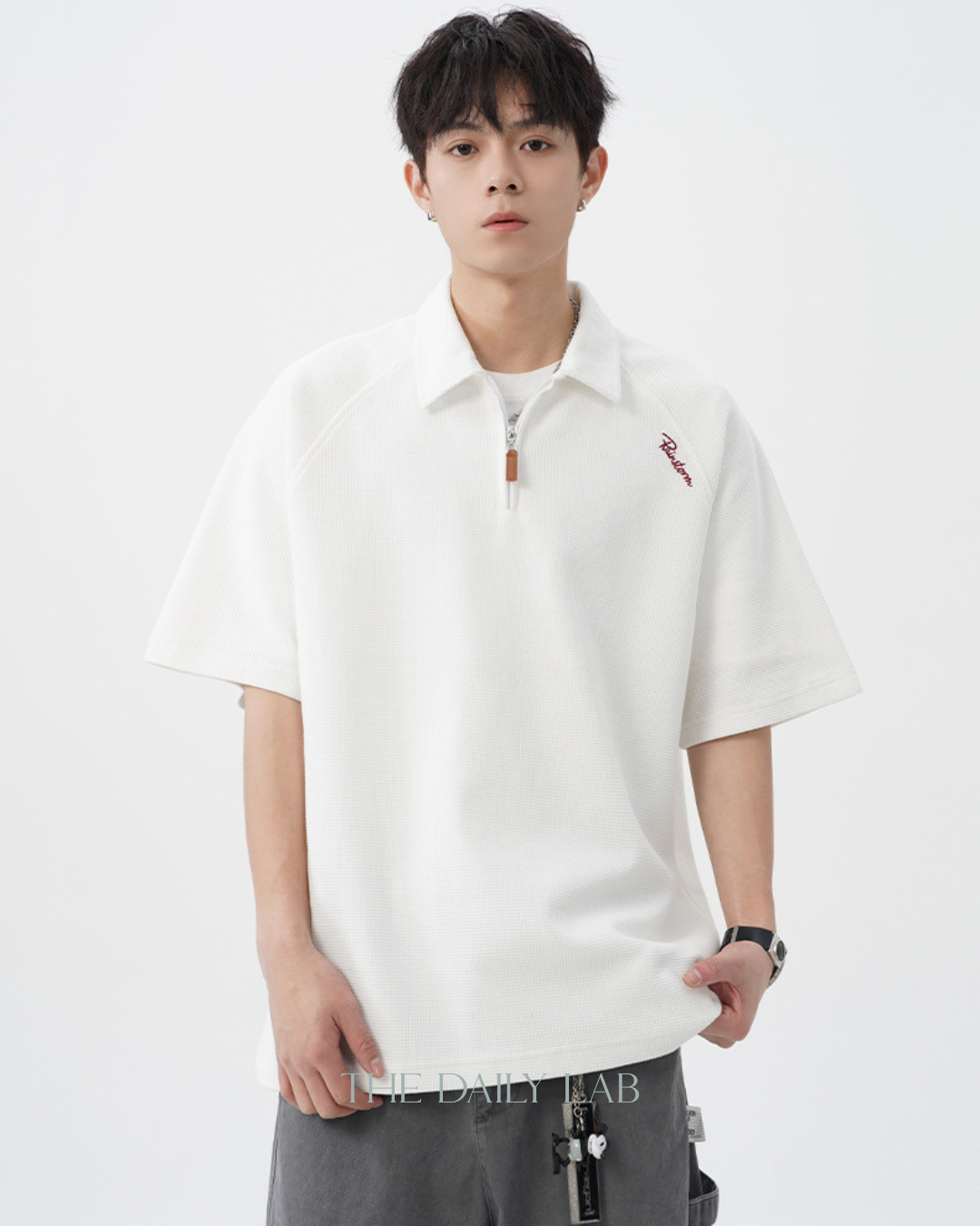 Rainstorm Zipper Polo Shirt in White