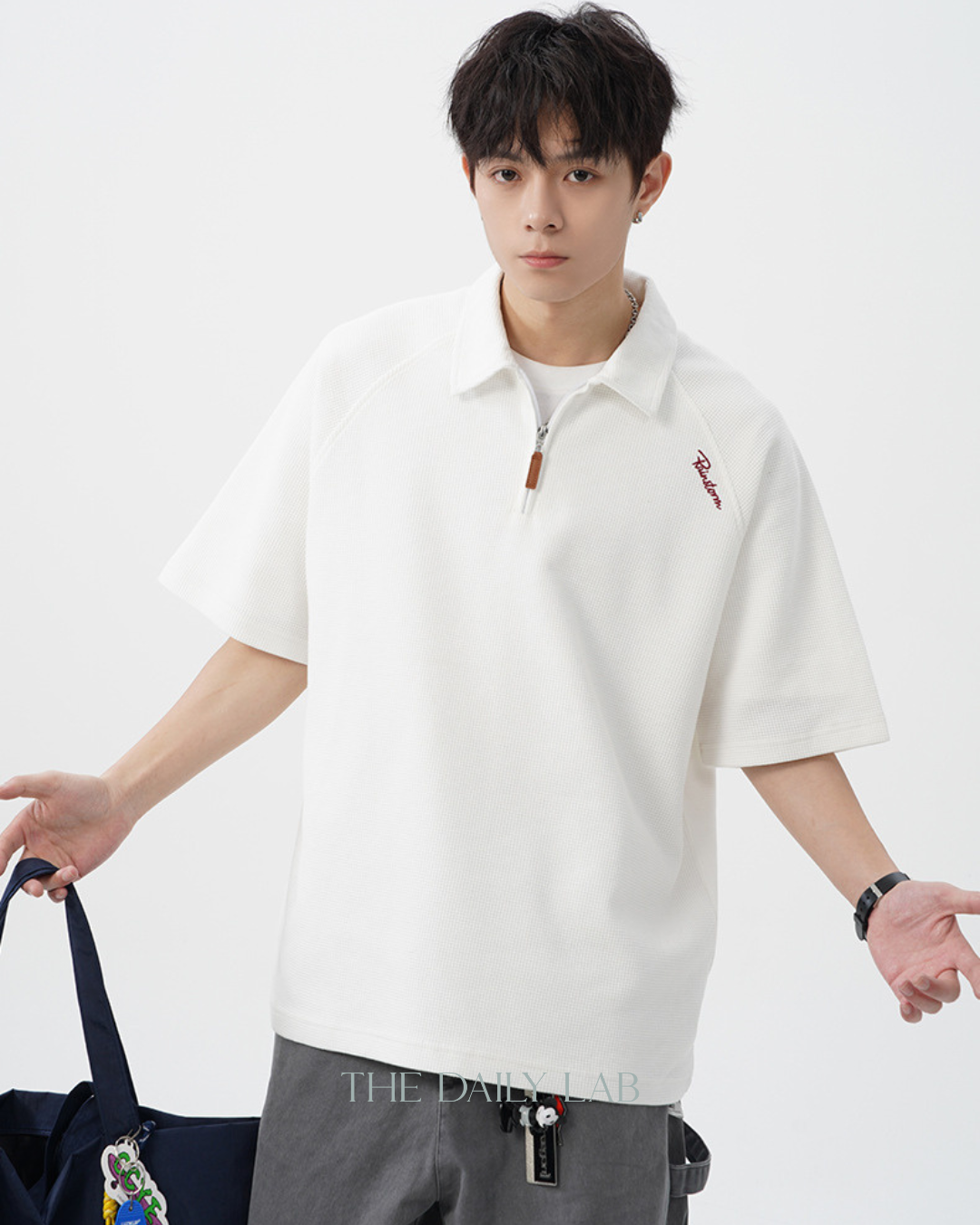 Rainstorm Zipper Polo Shirt in White