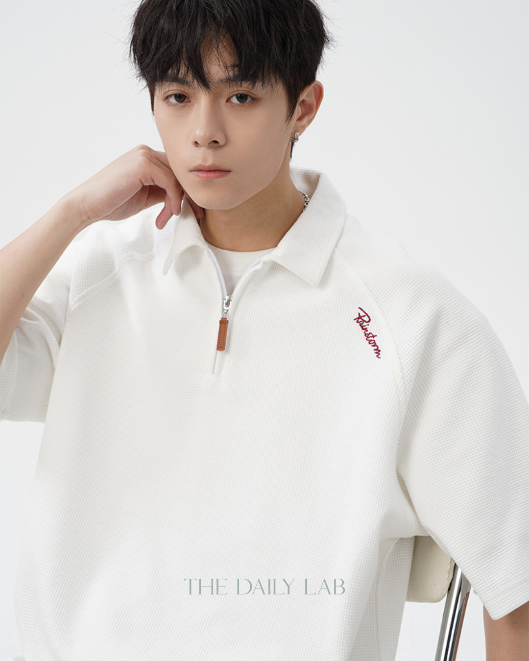 Rainstorm Zipper Polo Shirt in White