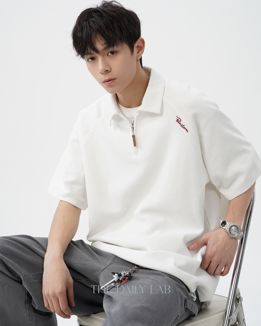 Rainstorm Zipper Polo Shirt in White