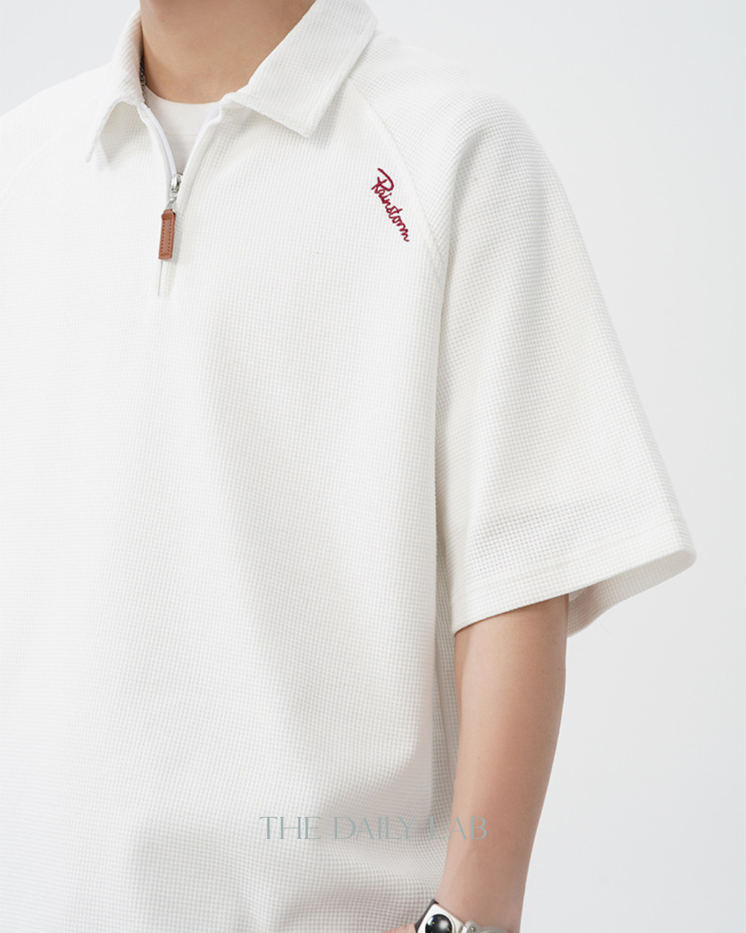 Rainstorm Zipper Polo Shirt in White