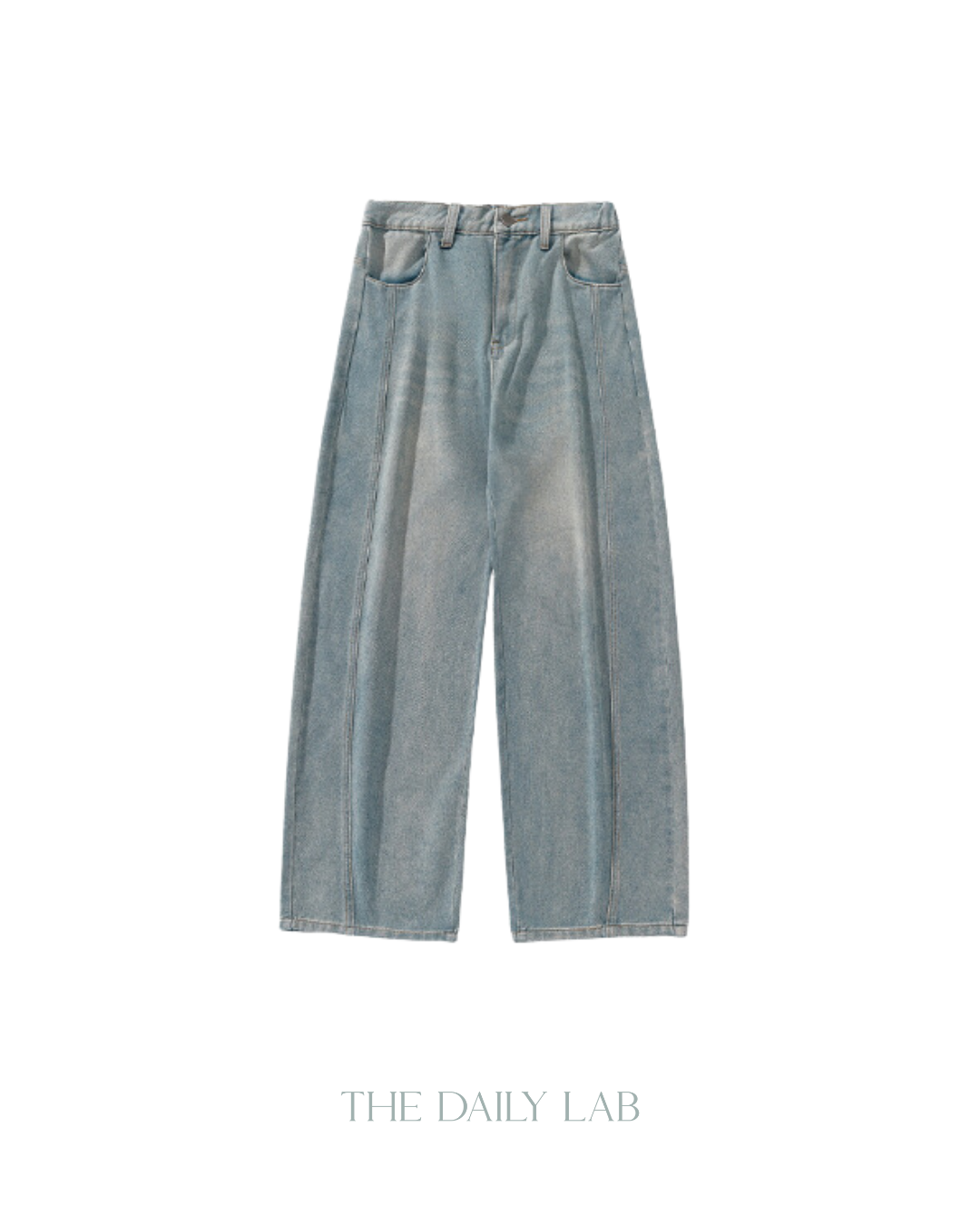 Vintage Washed Curved-Cut Jeans in Blue