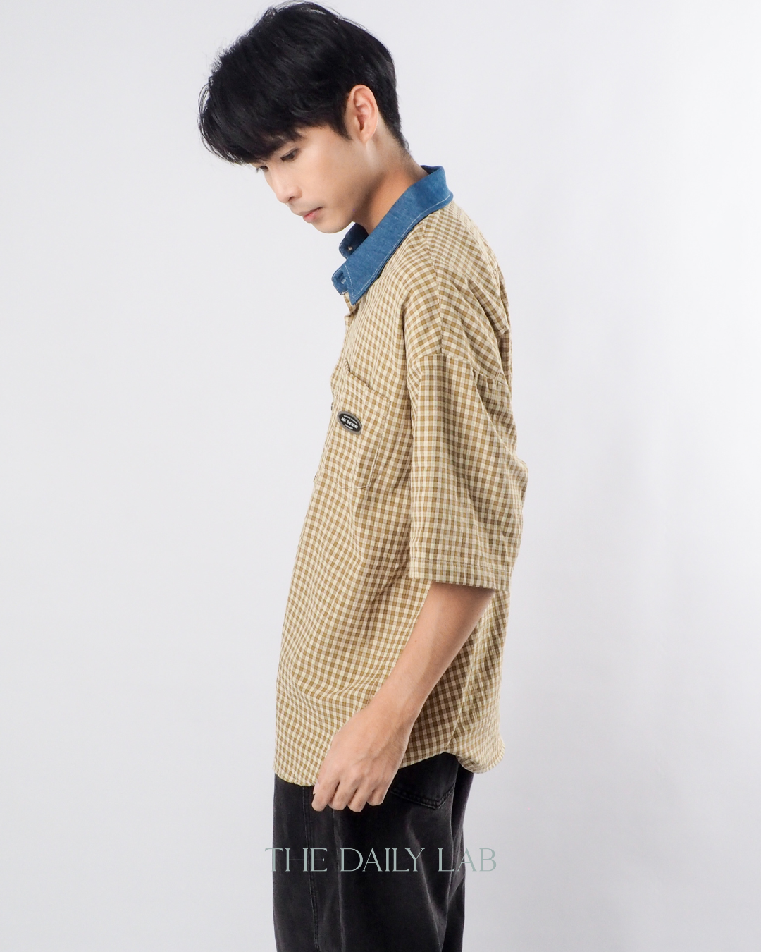 Japanese Vintage Plaid Denim Shirt in Yellow