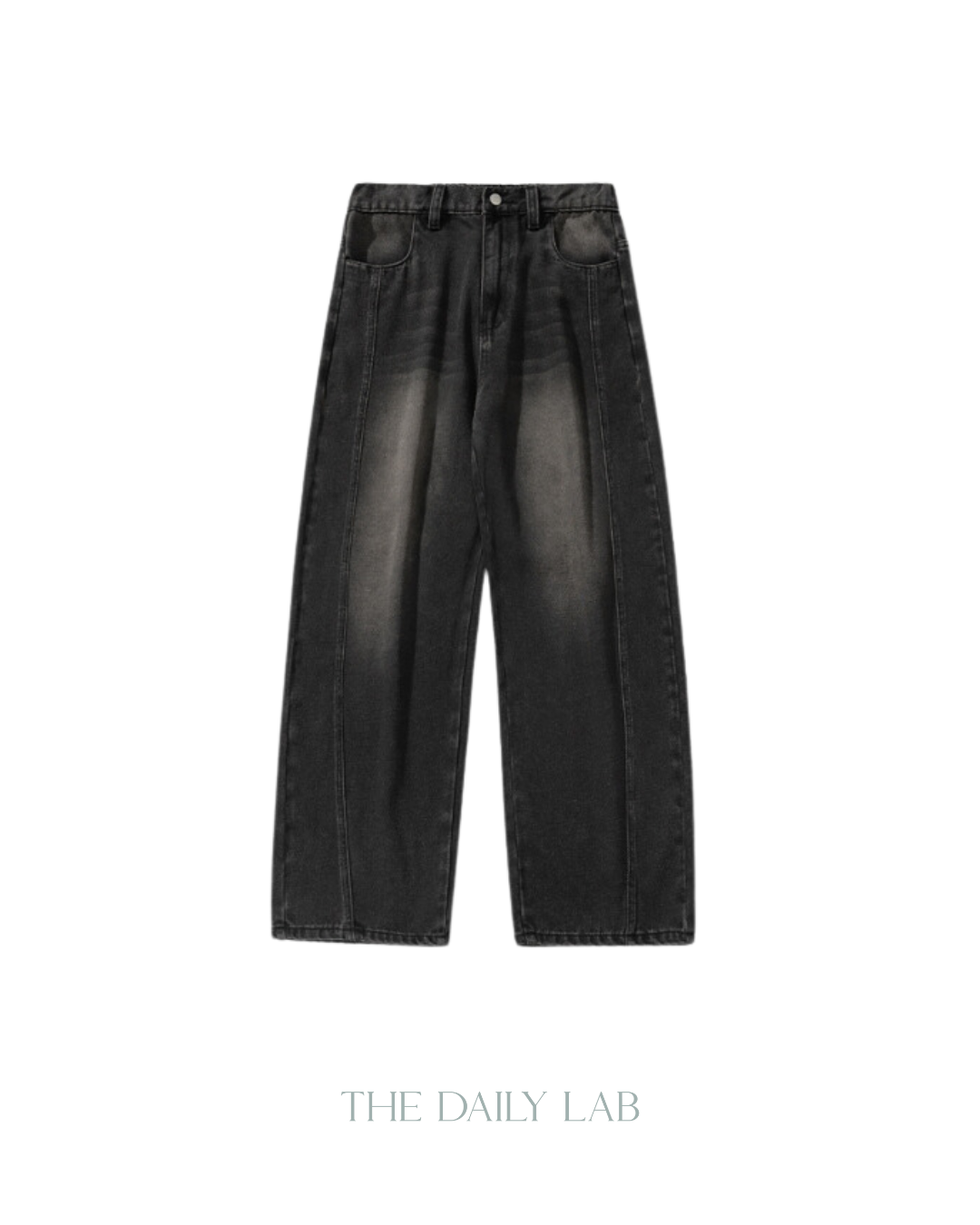 Vintage Washed Curved-Cut Jeans in Black
