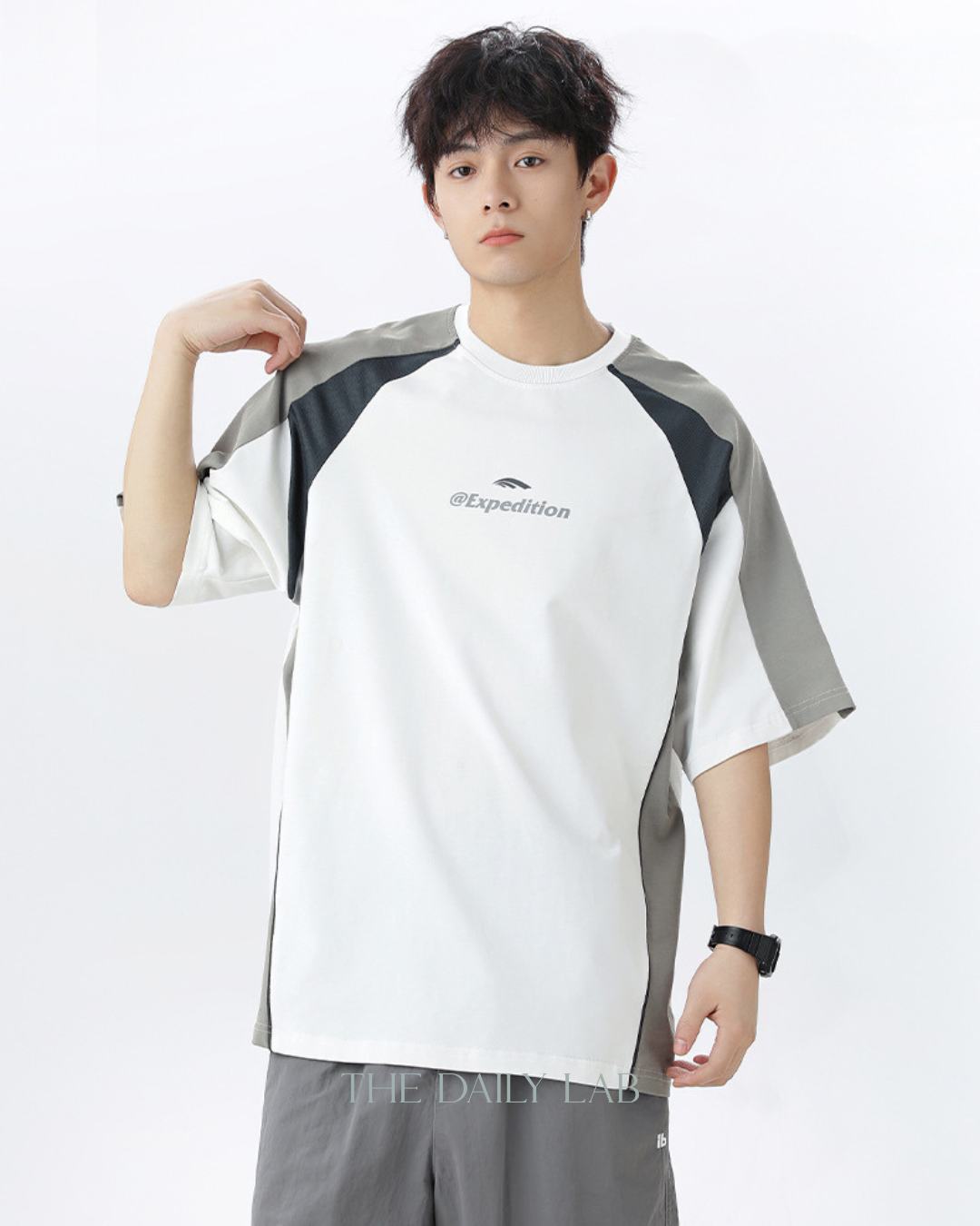 Contrast Mesh Letter Tee in White