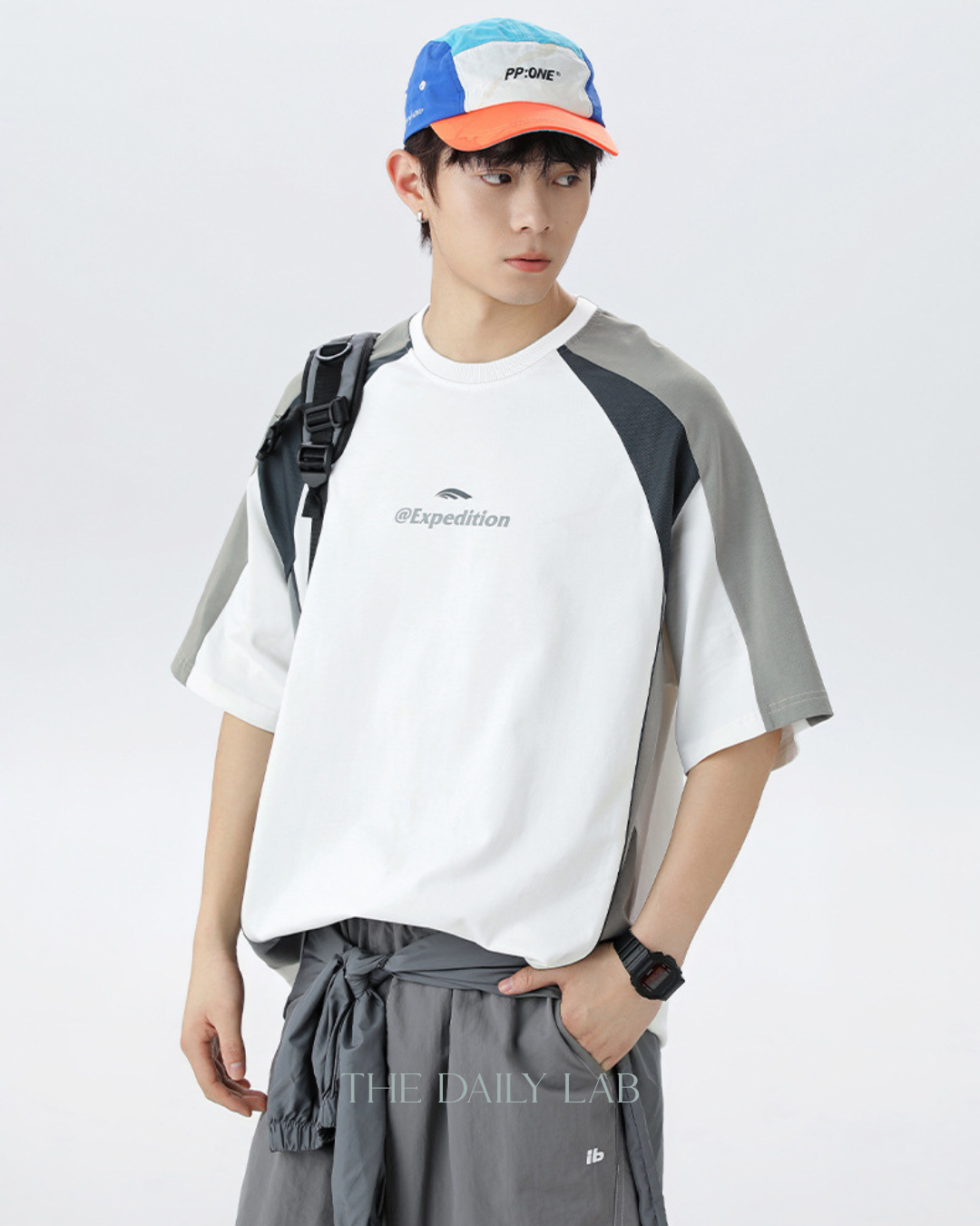 Contrast Mesh Letter Tee in White
