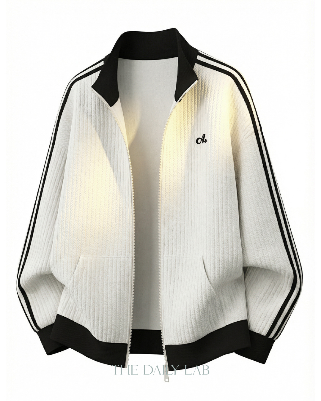 Patchwork Vertical Texture Hoodie in White