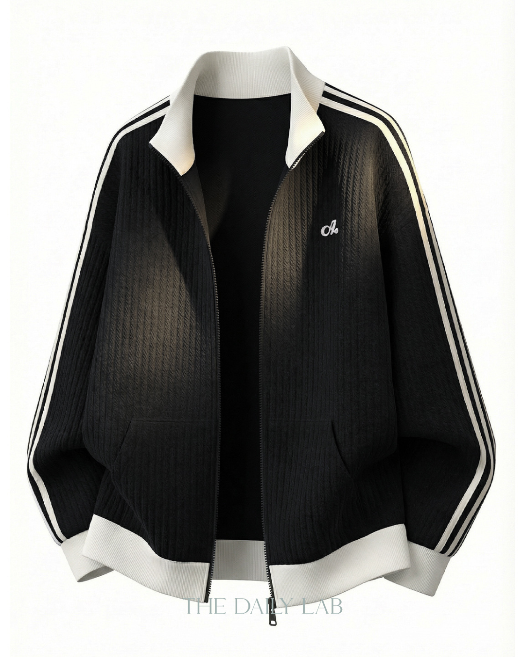 Patchwork Vertical Texture Hoodie in Black