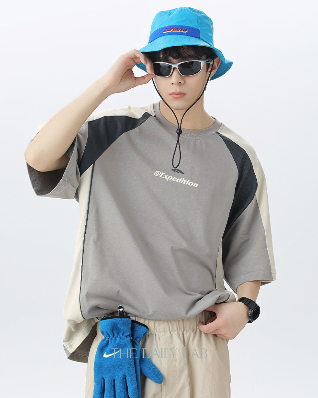 Contrast Mesh Letter Tee in Grey