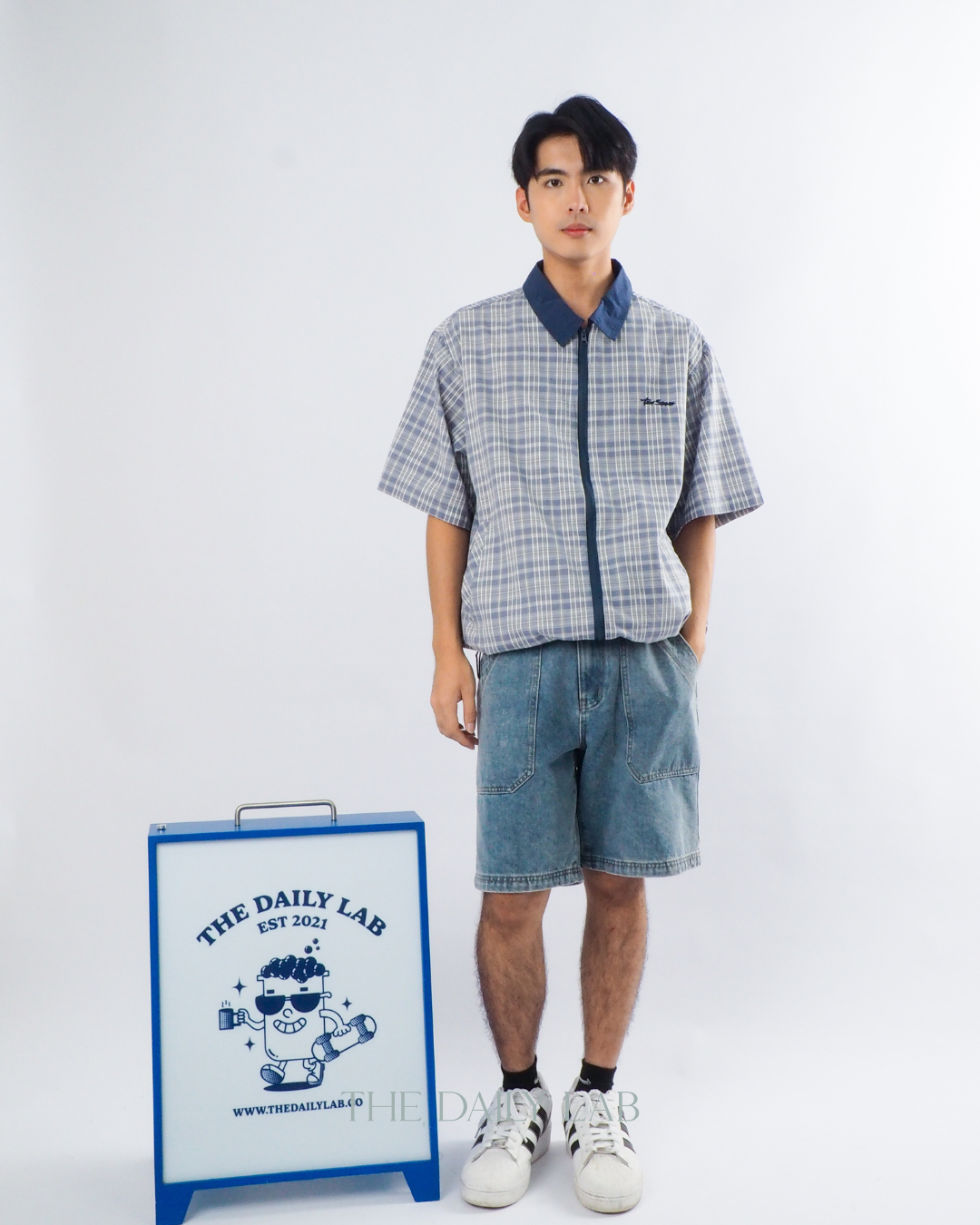 American Streetwear Patchwork Shirt in Grey