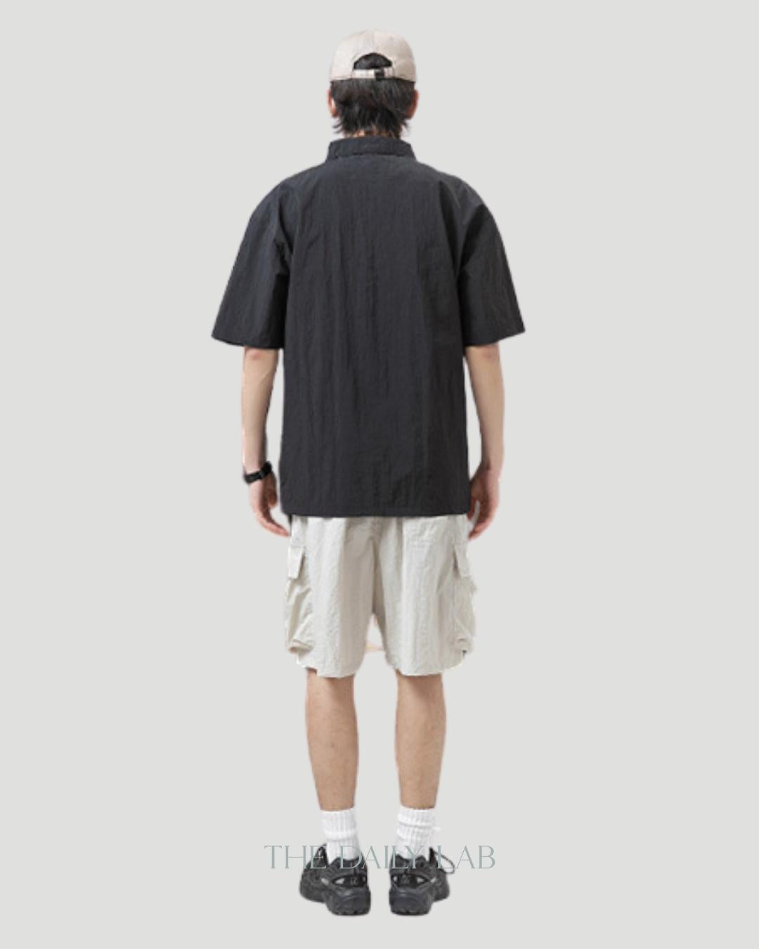 Zippered Cargo Polo Shirt in Black