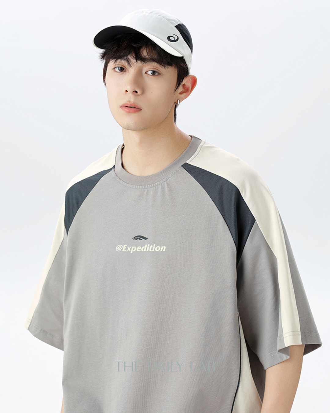Contrast Mesh Letter Tee in Grey