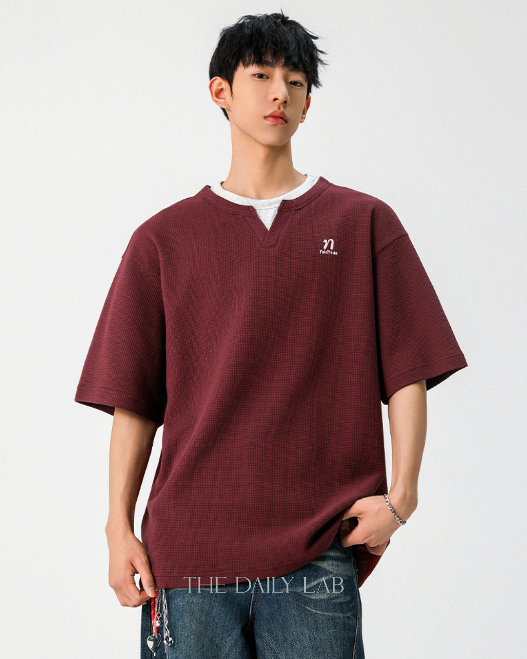 Vintage Grid V-Tee in Red