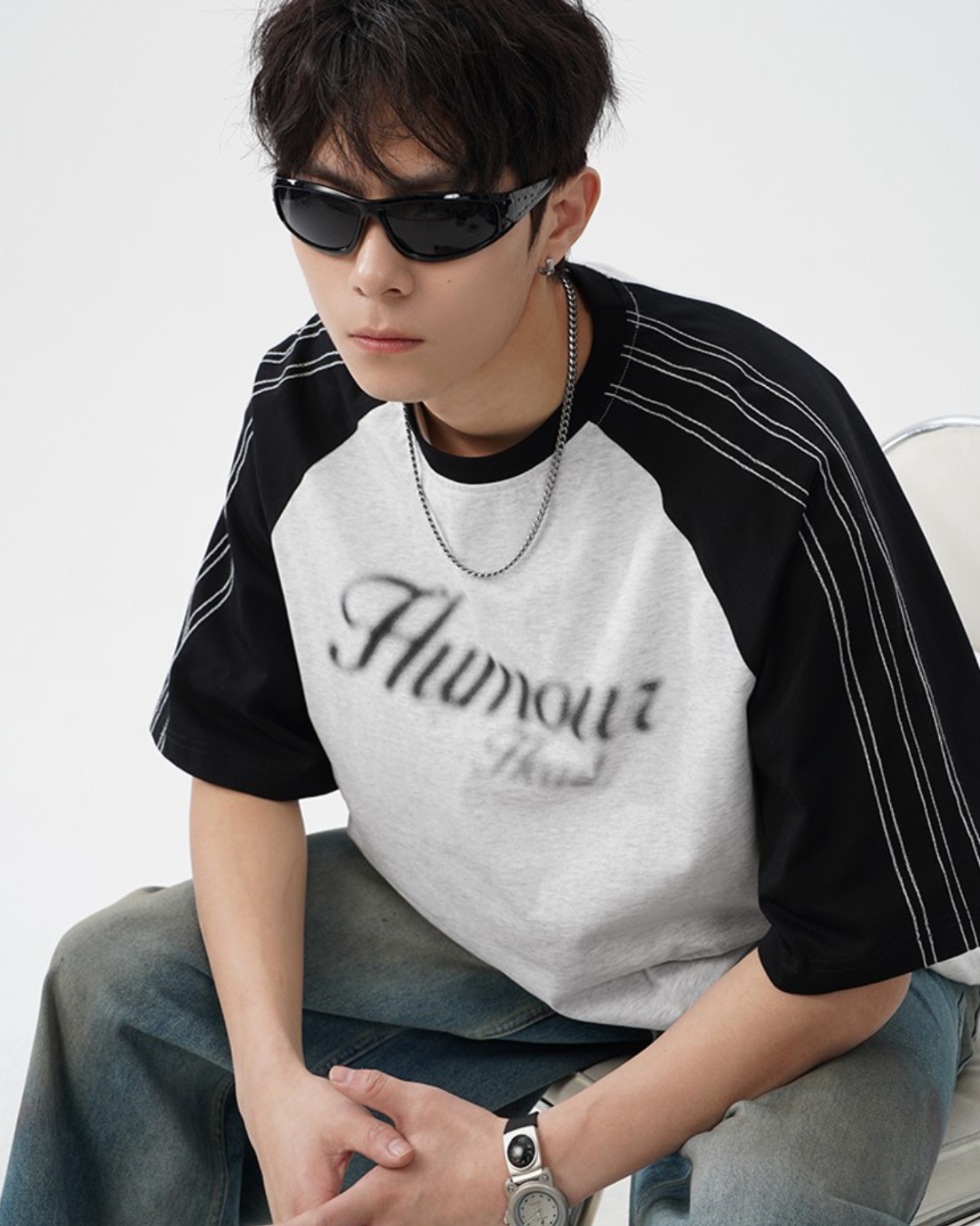 Humour Cotton Tee in Light Grey