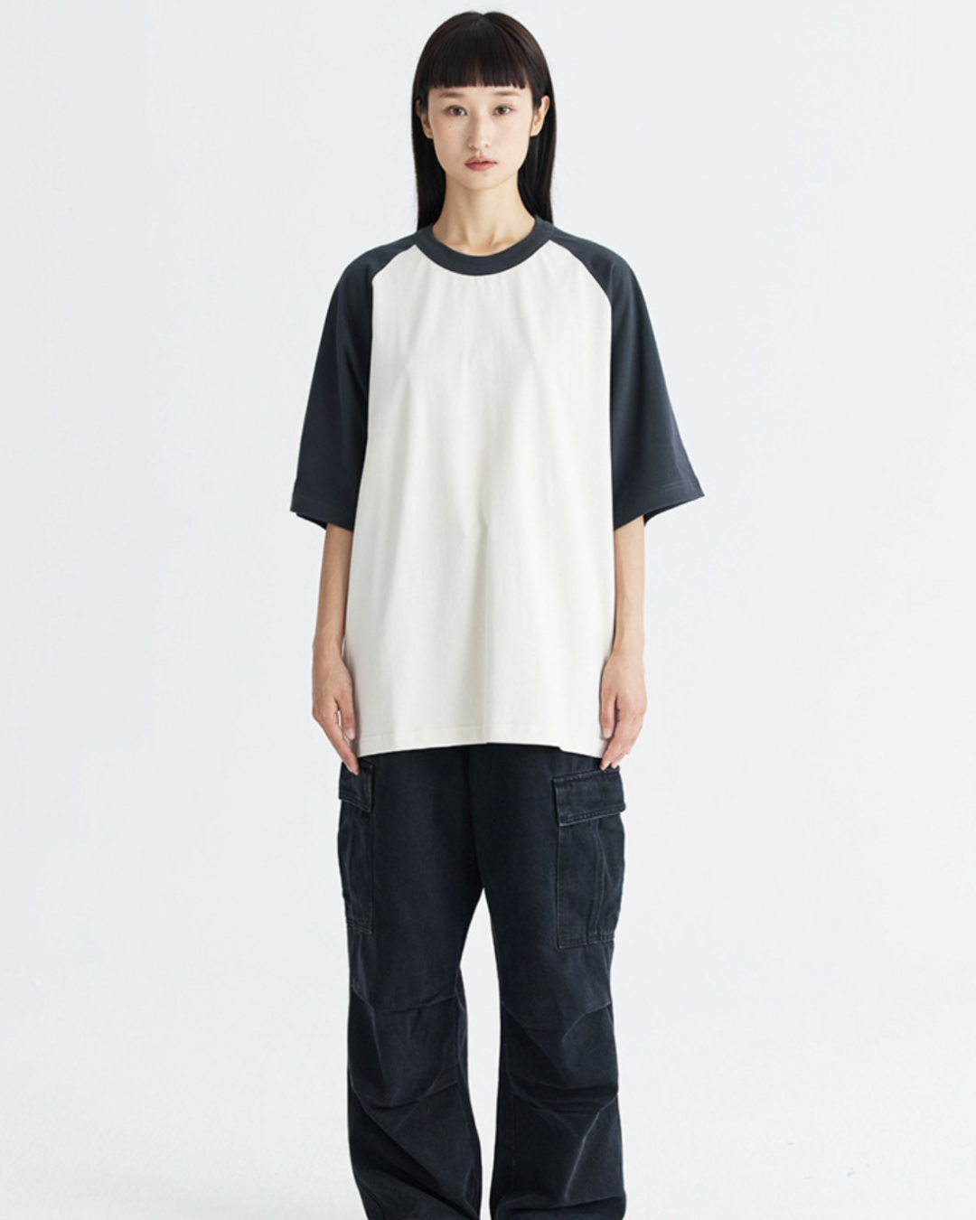 DualTone Patchwork Oversized Tee in Beige