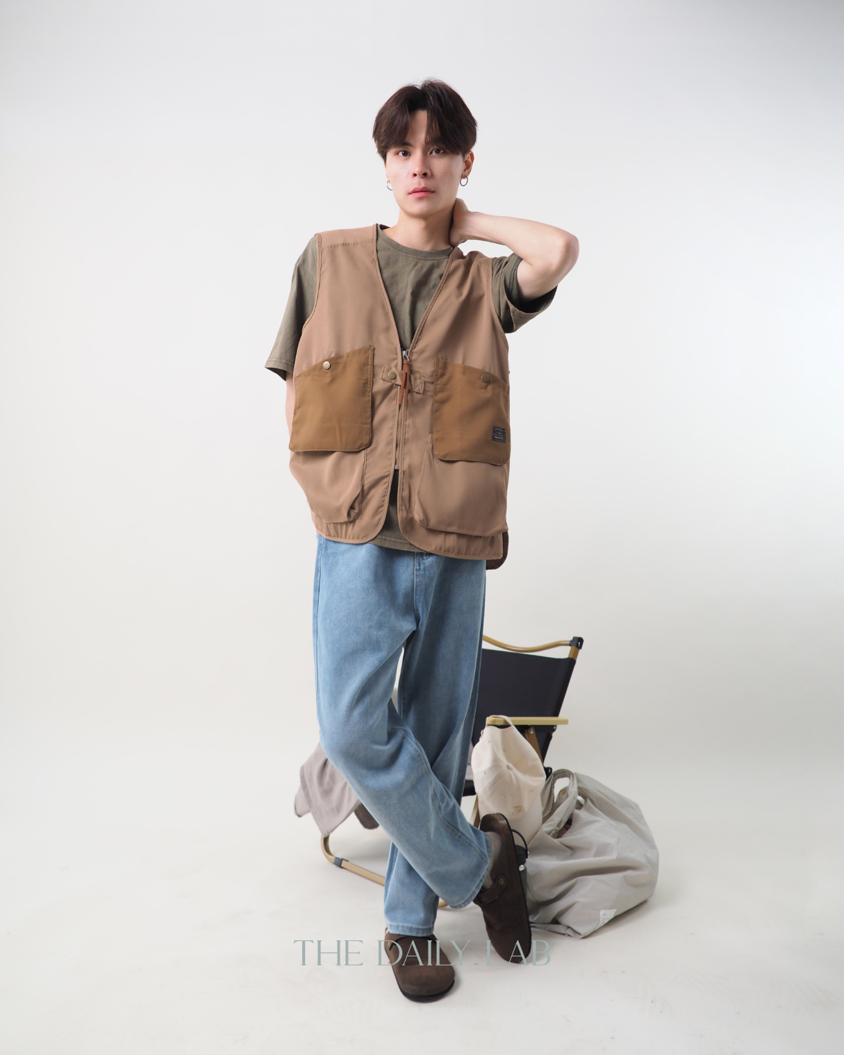 Pocketed Cargo Vest in Khaki
