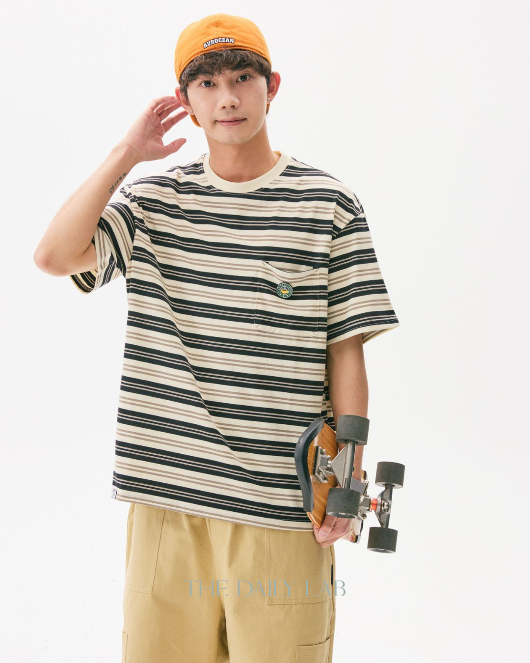 Teen Streetwear Striped Loose Fit Tee in Black/White